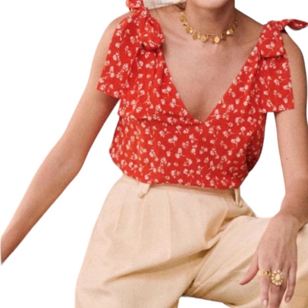 Sezane silk floral Lara blouse with tie shoulder straps size S good condition